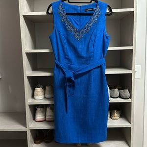 Ellen Tracy Royal Blue Dress beaded neckline, Size 12